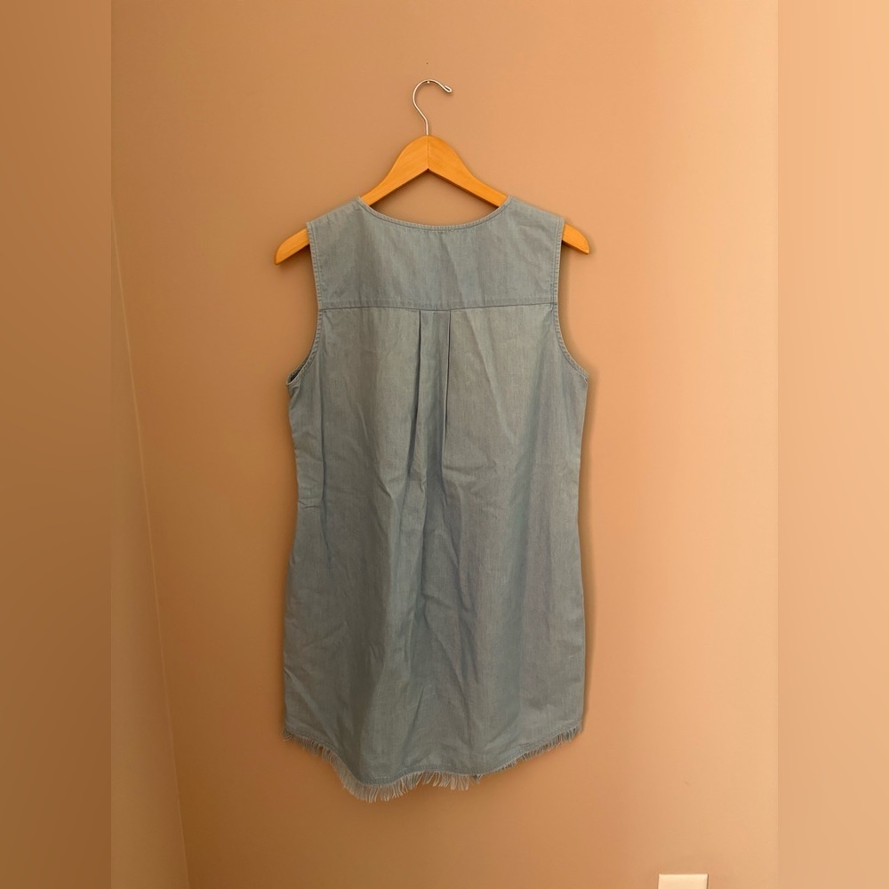 Joy Joy Light Blue Sleeveless Tunic Jean Dress with Tassel Accents Size L - Picture 5 of 5